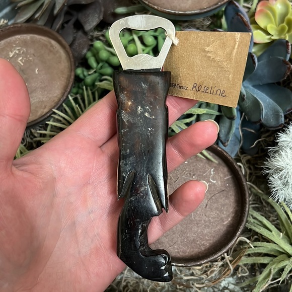 Batik Style Kenyan Carved Bone Bottle Opener Elephant Design Handmade - Picture 3 of 5